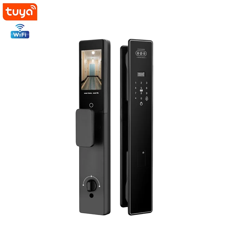 Aluminum Alloy Smart Door Lock Front Door-3D Face/Palm Vein Recognition + Touchscreen Keypad Remote Video Voice Intercom