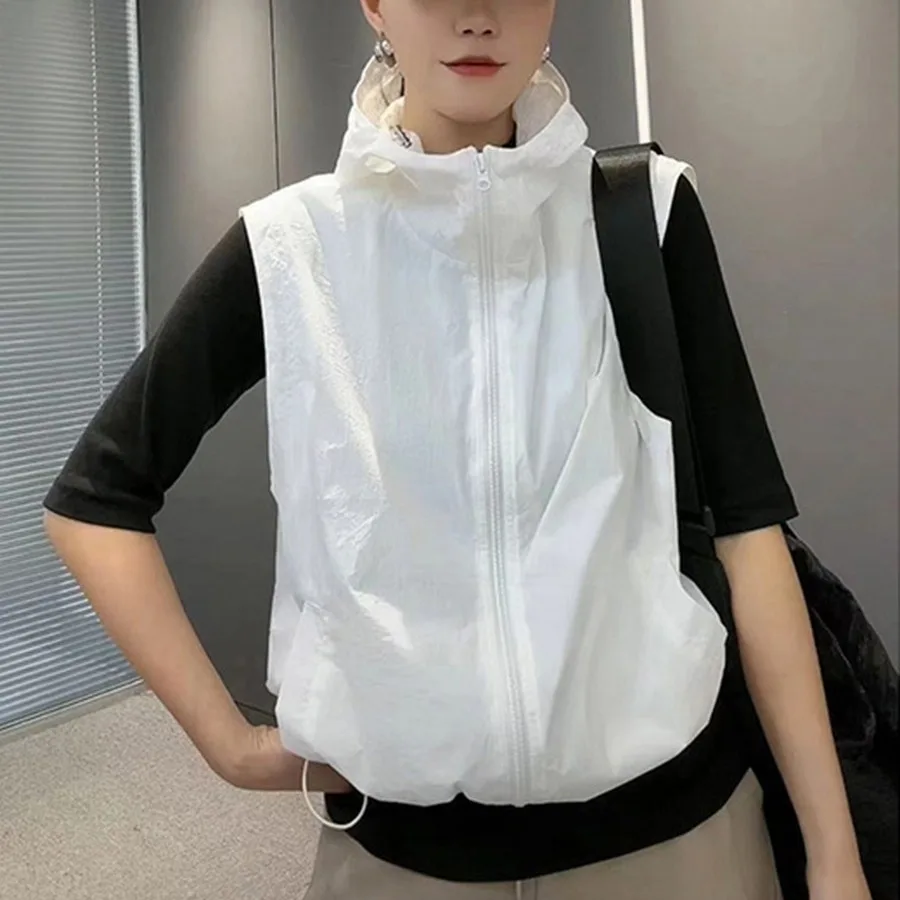 الربيع الصيف الصدريات النساء سترة مقنعين موضة الترفيه الرياضة سترات الحماية من الشمس السيدات سترات بلا أكمام