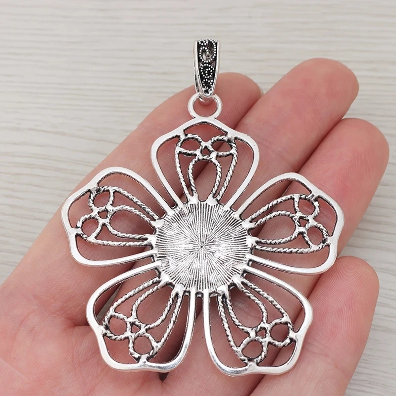 3 x Tibetan Silver Large Filigree Flower With Faux Turquoise Charms Pendants for DIY Necklace Jewelry Making Finding Accessories