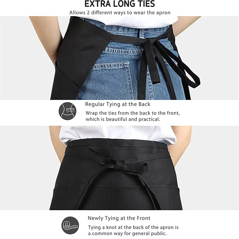 Black Waterproof and Stain - resistant Waiter's Apron, Essential Half - body Style for Restaurant and Hotel Kitchens