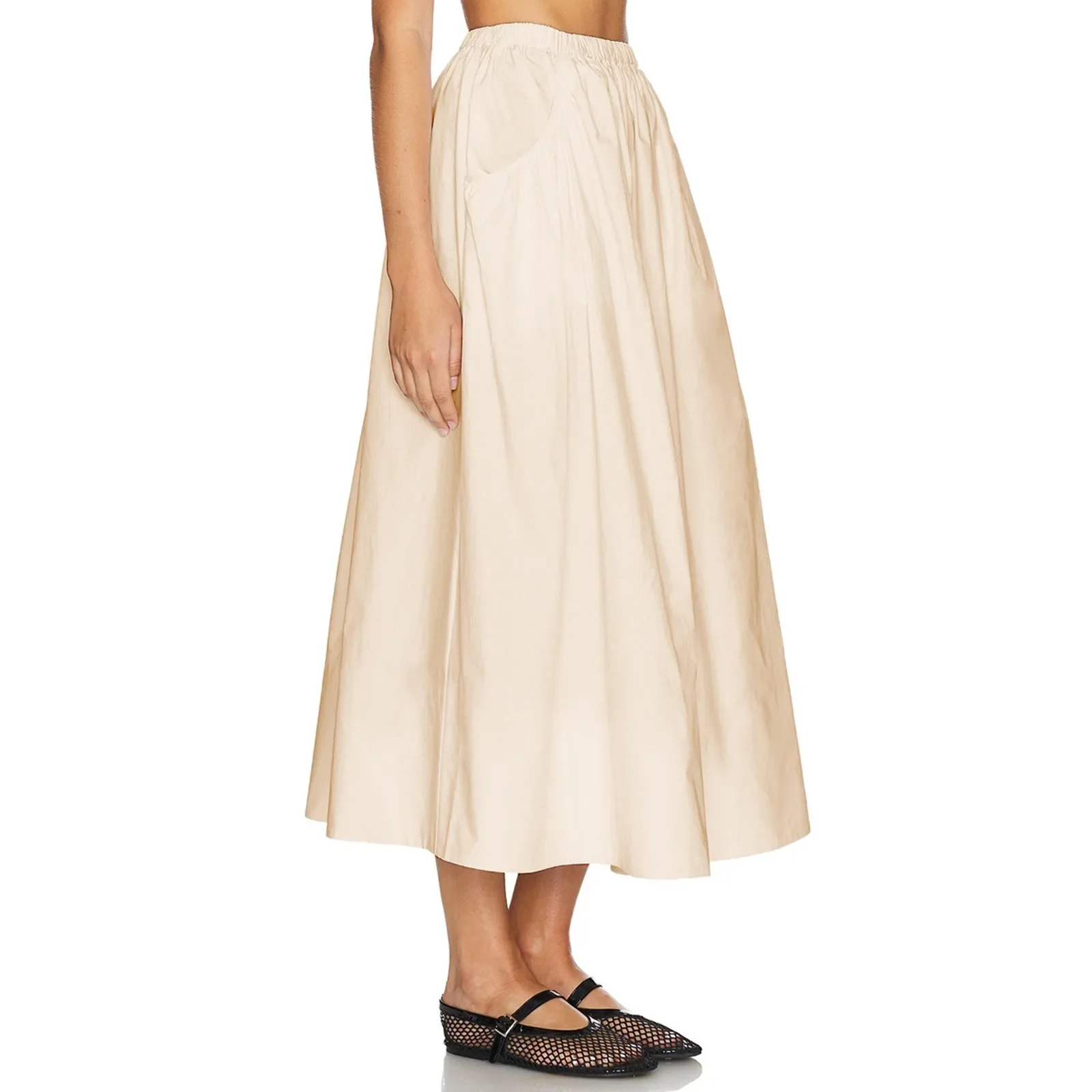 Lady Pocket Skirt Fashionable Cotton and Linen High Waist Loose Big Swing Skirt Ladies Sundresses Casual Ropa De Mujer