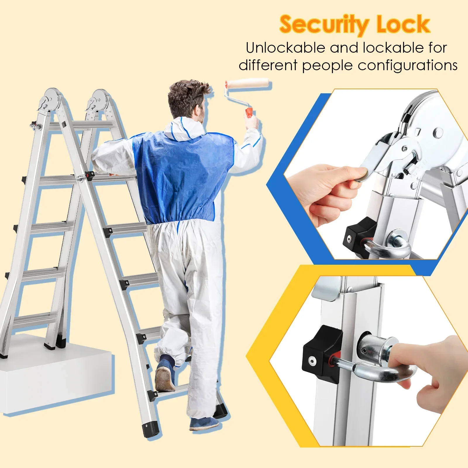 Folding Ladder Aluminum Stepladder Leaning Ladder Multi-purpose 4.8M Telescopic Ladder 150Kg