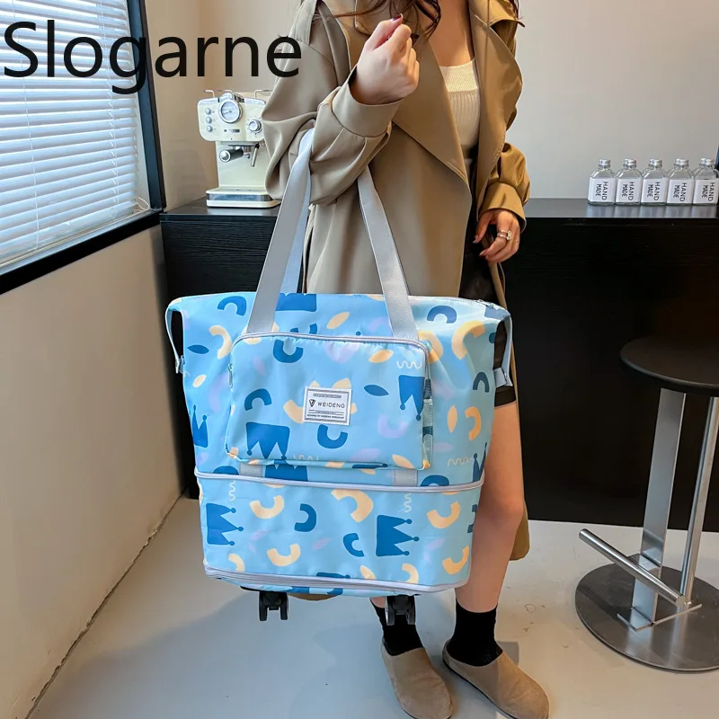 Female Trolley Large Capacity Travel Duffle with 4 Wheels Women Fashion Wheel Travel Bag Portable Handbag Sports Gym Storage Bag
