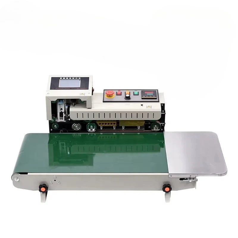 Belt Conveyor Sealer Widen Print logo Coding Custom Cartridge Ink Emergency Stop Horizontal Inkjet Sealing Machine