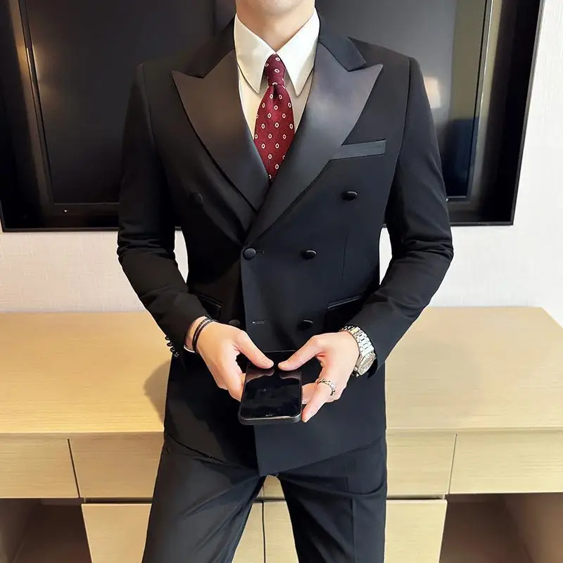 2-A62  High-grade groom suit men\'s wedding dress Korean style trendy slim cog art exam men\'s suit set