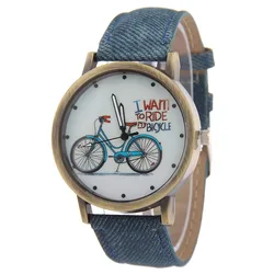 New Fashion Bicycle Women Watch Jean Fabric Leather Strap Dress Ladies Casual Quartz Wristwatches Relogio Feminino Часы Женские