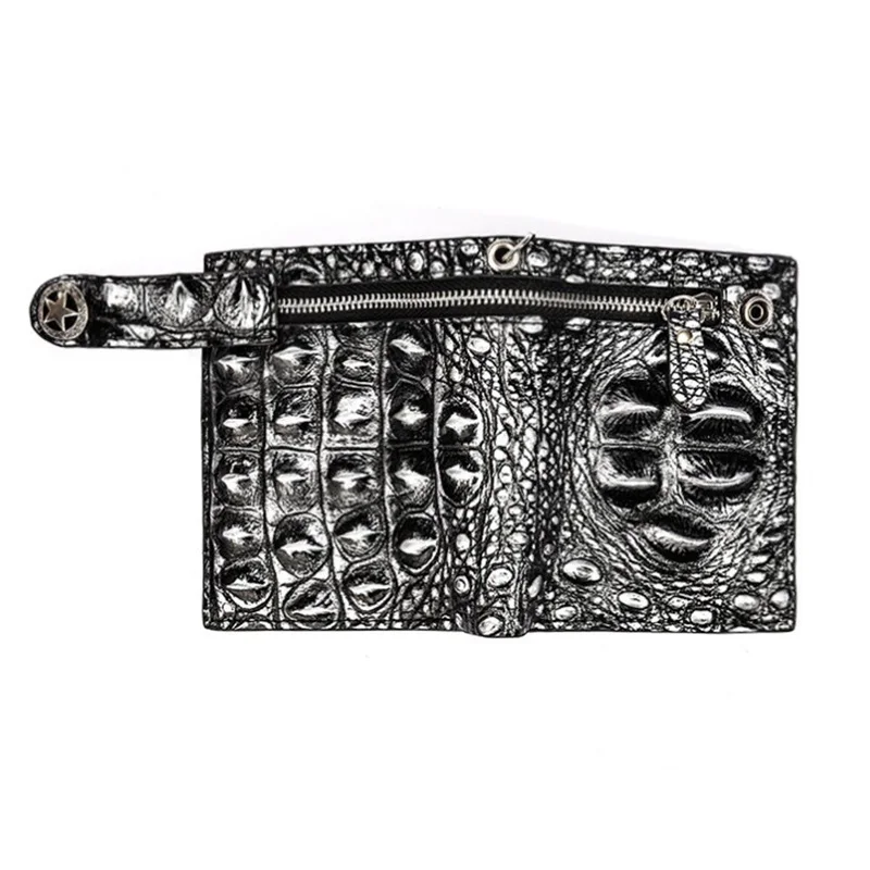 New Crocodile Pattern Men's Wallet, European & American Casual Short Style Multi-Card Card Holder, Nightclub Dark Chain Wallet - view 5