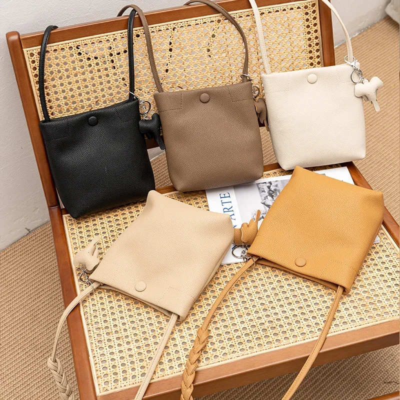 Bolsos cruzados de cuero genuino para mujer, bolsos de hombro de cuero de vaca para mujer, moda simple, monedero cuadrado pequeño sólido para mujer