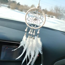 New Dream Catcher Car Pendant for Girls Feather Crystal Mirror Hanging Pendant Home Decor Lucky Ornament Interior Accessories