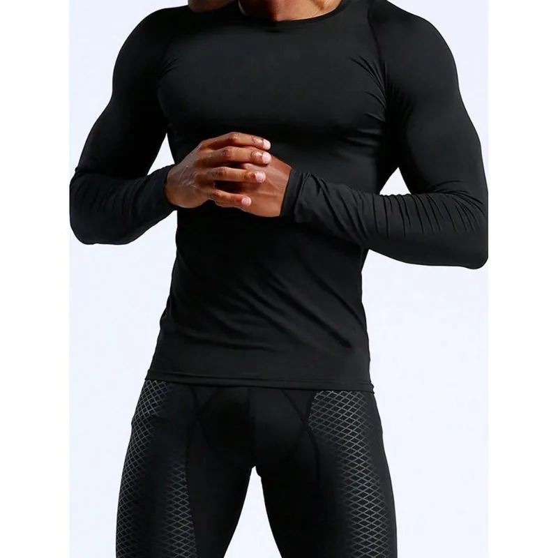 Men Compression Long Sleeve Shirt Quick Dry Fitness Sports Top Stretch Athletic Workout Base Layer Tee