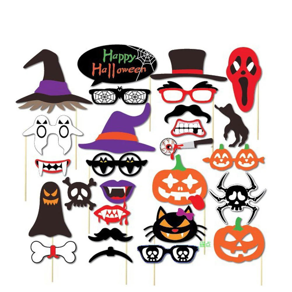 

26 Pcs Party Props Photo Booth for Accessories Photobooth Halloween Skull Glasses Sign Trick Treat Supplies