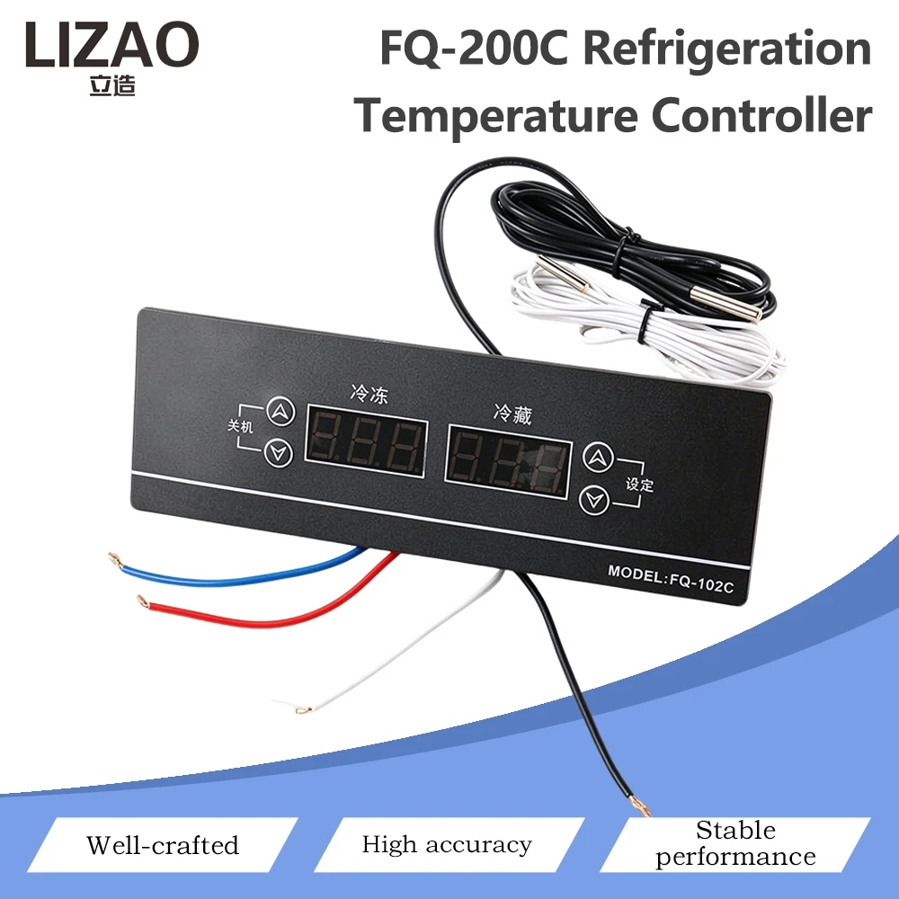 FQ-200C Digital Refrigeration Temperature Controller, Dual Display Thermostat Control Panel with Sensor