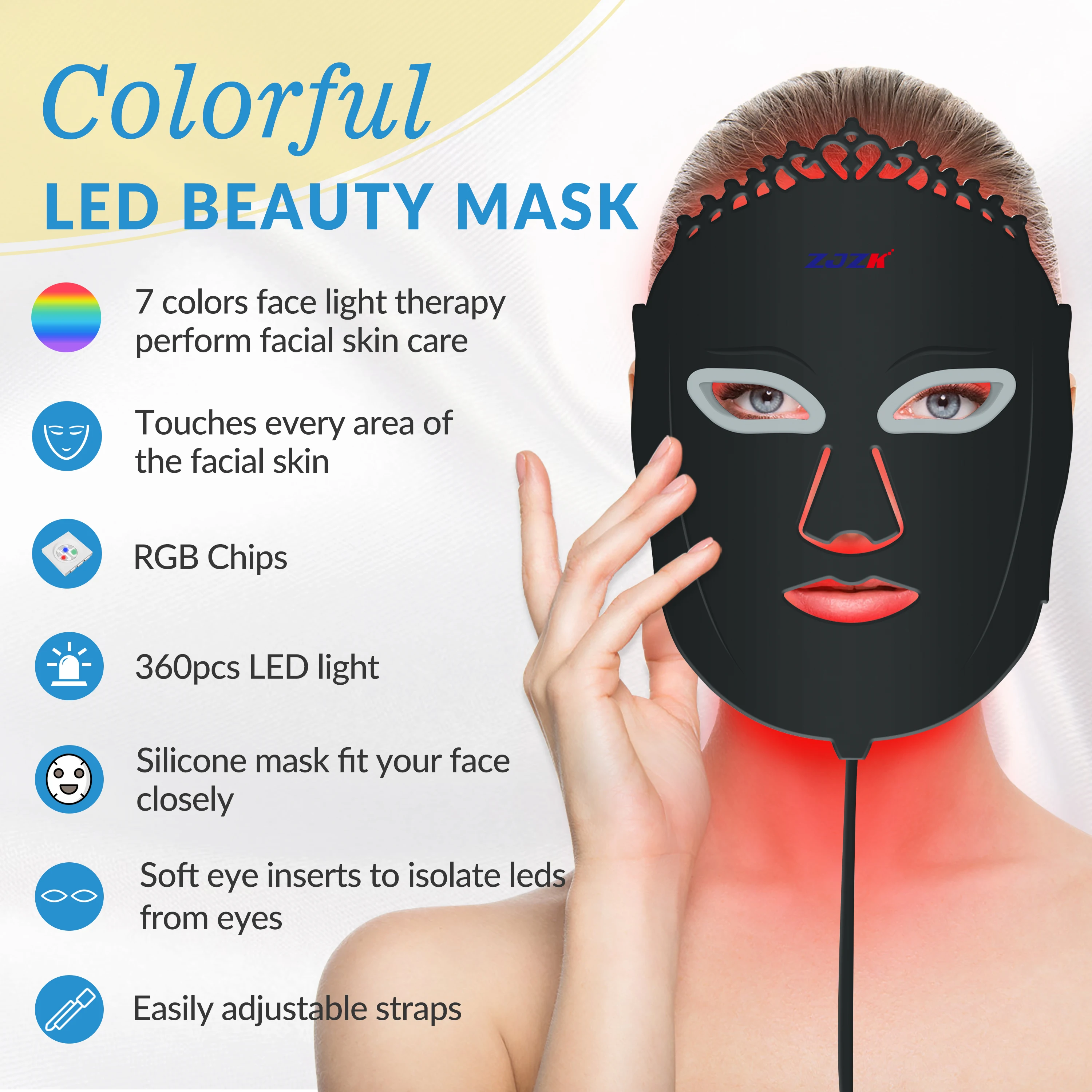 ZJZK 660nmx120chips Red Infrared Light Therapy Face LED Light 850nmx120chips+940nmx120chips Transforming Mask Improve Skin Tone