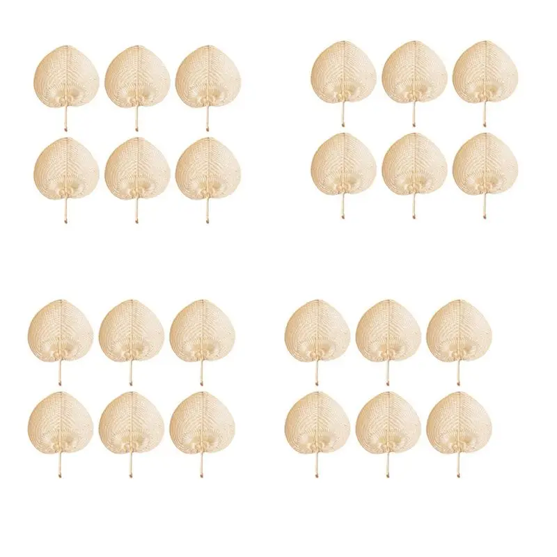 4X Natural Handmade Straw Fan Hand-Woven Palm Leaf Hand Woven Summer Cooling Mosquito Hand Fans Farmhouse Decor