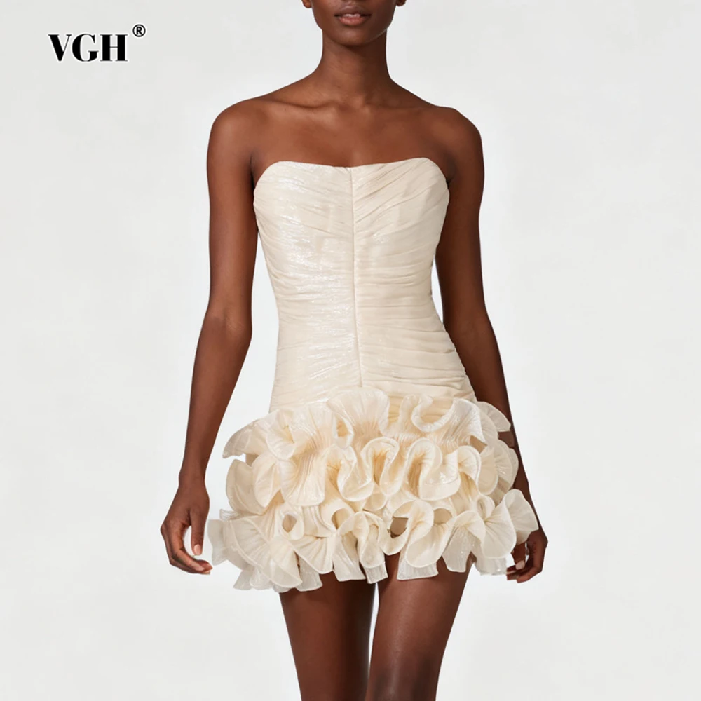 

VGH однотонные мини-милые утягивающие платья с рюшами для женщин с квадратным воротником без рукавов и высокой талией, летнее шикарное вечернее платье, женская мода