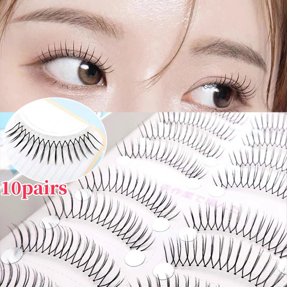 10pairs Korean U-shaped False Eyelashes Natural Transparent Stem Lashes Natural Wispy Full Strip Lashes V Shaped Lash Extension