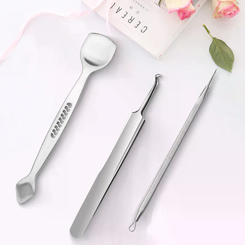 ダブルヘッドにきび除去ツールステンレス鋼にきびにきび皮脂除去顔の傷抽出ツール顔のスキンケア用