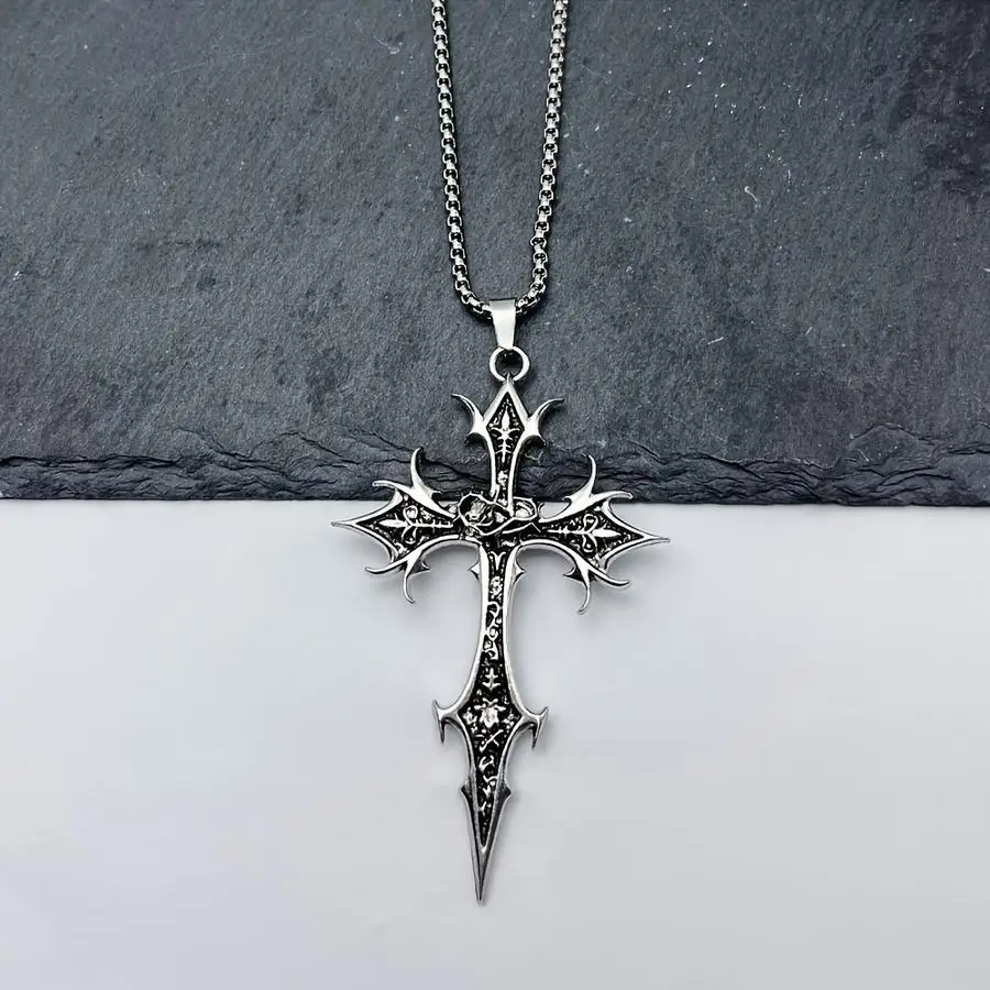 1/5/10/20/50/100pcs Gothic Cross Pendant Necklace/Double-Sided/Unique Design/Hip-Hop Style/Vintage Punk Mixed Color Mini Items F