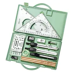 Protractor And Compass Set 16 PCS Professional Geometry Set With Metal Rulers Triangle Ruler Compass Protractor Set Drafting