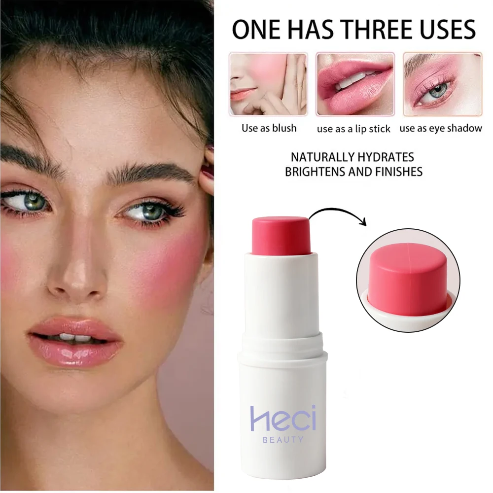 Mehrfarbiges, cremiges Rouge-Stick-Make-up, langlebig, wasserfest, einfaches High-End-Lippen-Wangen-Tönung, hochpigmentiertes, feuchtigkeitsspendendes rosa Rouge