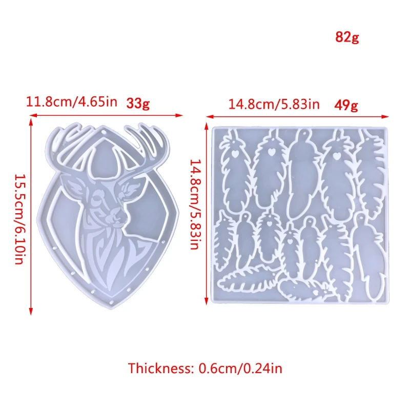 Molde silicone fofo pena alce para pendurar na parede, carrilhão para artesanato presente dia