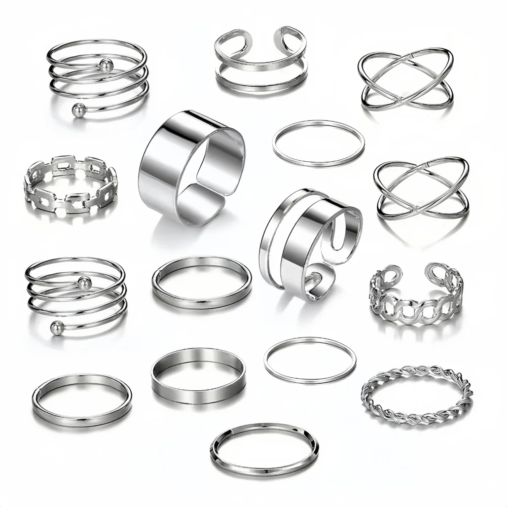 22Pcs/Lot Random Stackable Ring Set Women Elegant Durable Fashion High-End Geometric Spiral Hollow Out As A Gift For Her Jewelry view 6