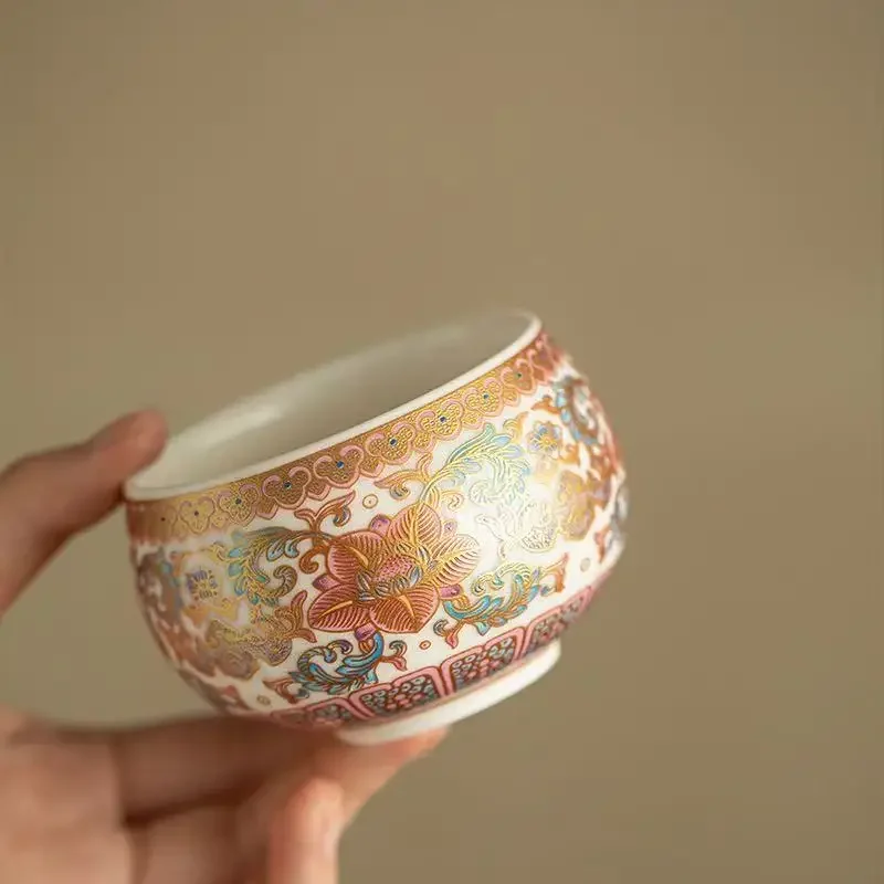 150ML Suet Jade Porcelain Splendid Twined Lotus Teacup Big Arhat Cup Master Cup Tea Tasting Cup Boutique Ceramic Kung Fu Tea Set
