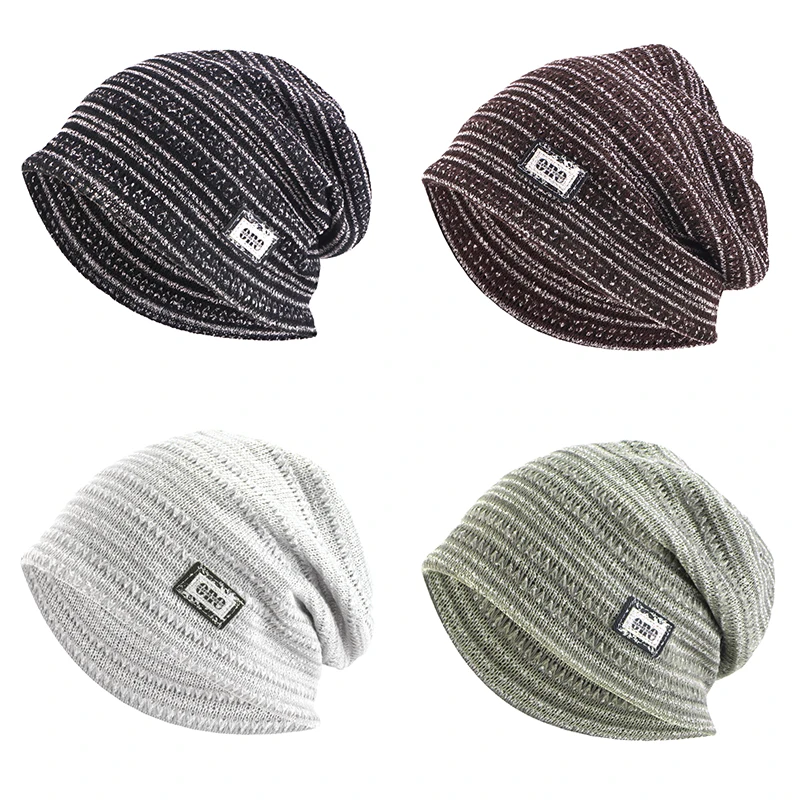 Neue trendige Damen-Doppelschicht-Stretch-Strickmütze, atmungsaktive, winddichte Slouchy-Beanie, gestreifte Bucket-Mütze, Herren-Tanz-Hiphop-Mütze – Detail 2