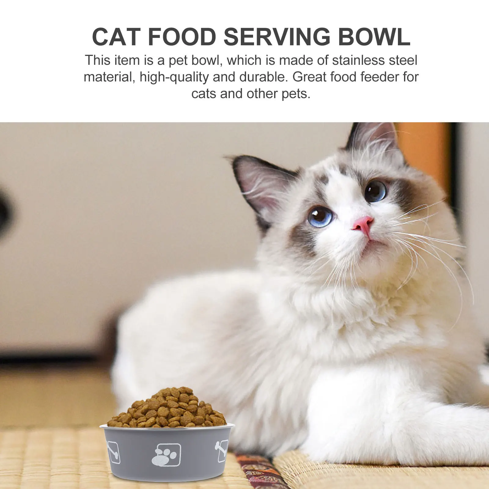 

1Pcs Stainless Steel Printed Pet Bowl Slow Eating Cat Dog Snacks Water Food Feeding Bowl Household Pet Feeder Floor Feeding Dish