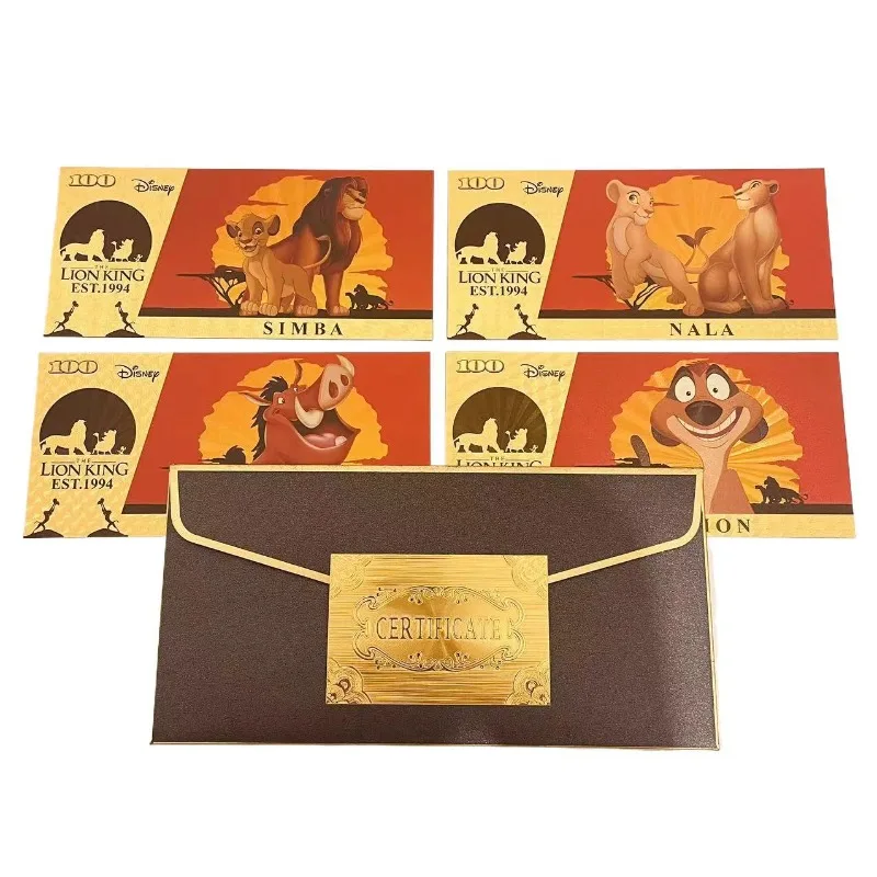 4 Pcs 클래식 애니메이션 라이온 킹 기념 지폐 심바 골드 지폐 플라스틱 금박 지폐 컬렉션 장식 선물