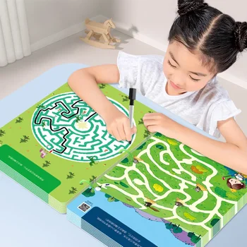 Giochi educativi da 64 pagine Libro di formazione per labirinto di concentrazione per bambini Quaderno di pratica riutilizzabile