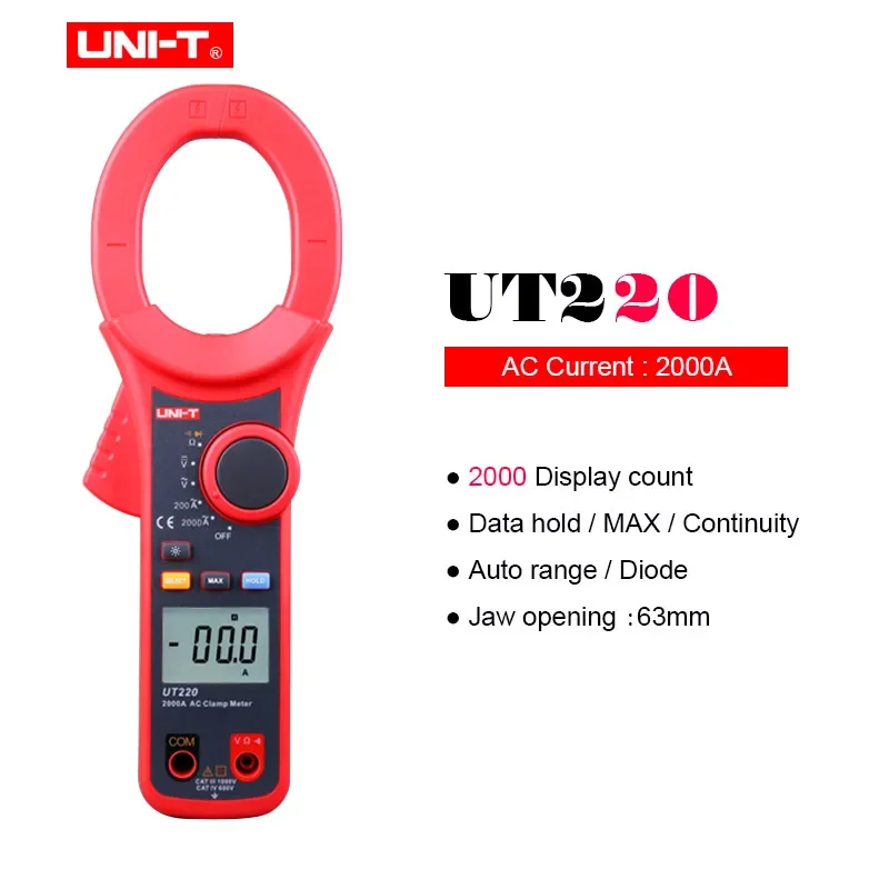 UNI-T Digital Clamp Meter UT220   LCD Backlight Single AC 2000A Digital Ammeter Low Voltage Display Diode Test Data Hold