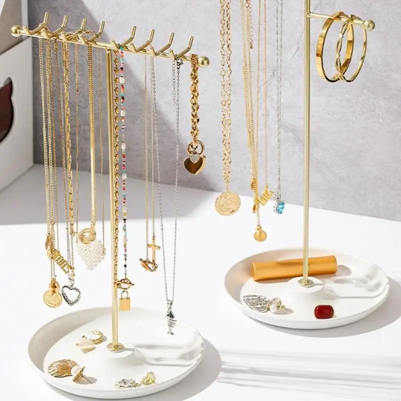 

91AF Stylish Metal Necklace and Jewelry Stand Elegant Organizers Portable for Accessories and Watches Home Organization