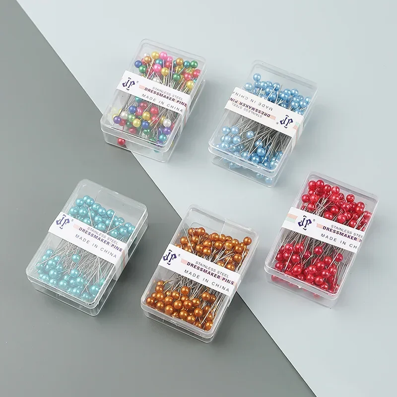 100Pcs/Box 38cm Bunte Runde Perle Kopf Nadeln Stich Gerade Push Nähen Pins für Schneiderei DIY Positionierung nähen Werkzeuge