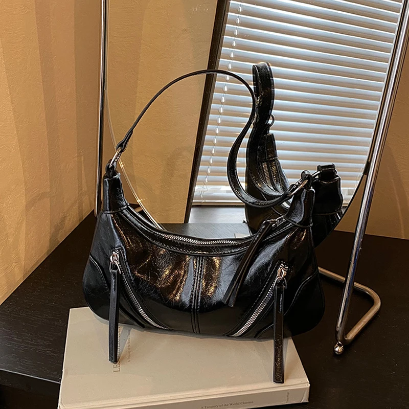 

High End Texture Burgundy One Shoulder Bag Exquisite Versatile Trend Solid PU Leather Messenger Bags Classic Zipper Underarm Bag