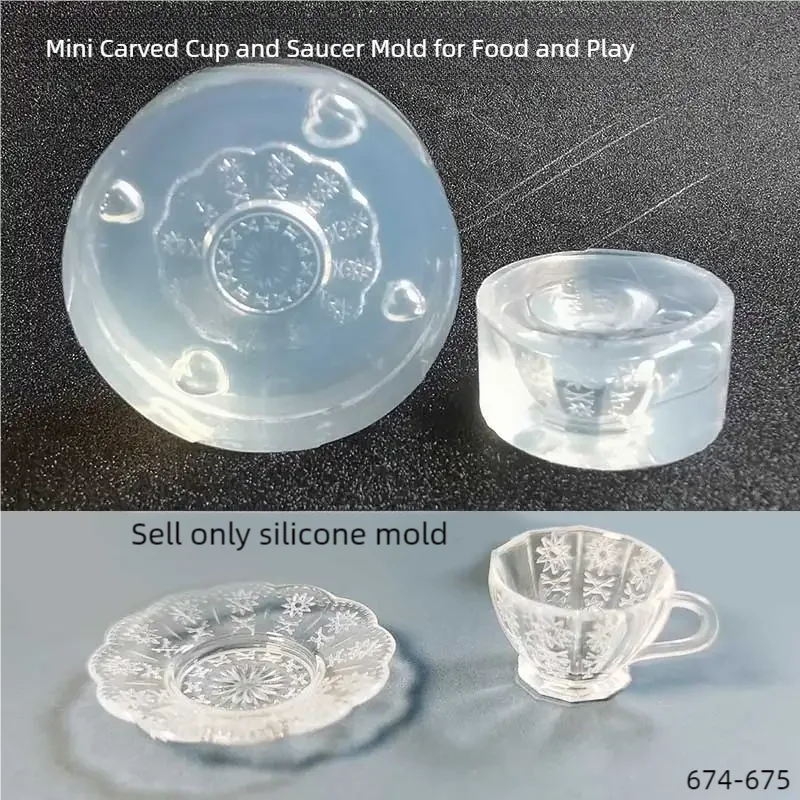 

DIY Handcraft Mini Carved cups plates Resin Mold Food Play Miniature Pinching Mould Epoxy Resin Mold UV Resin Moldse