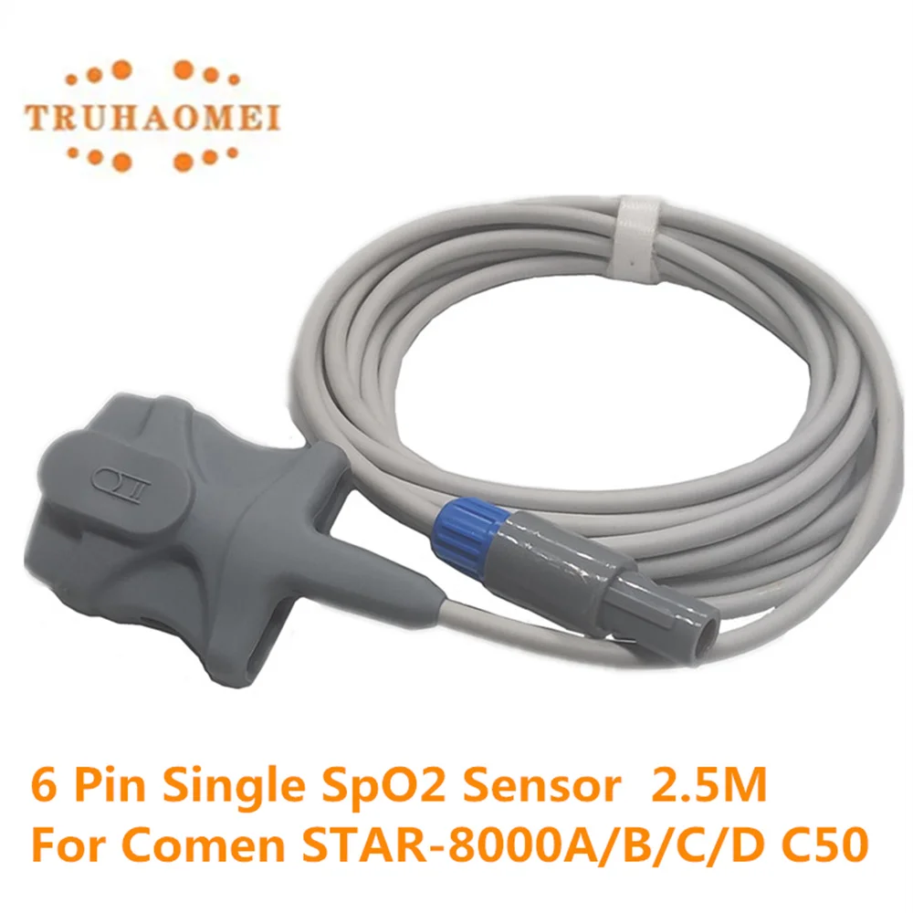 

Compatible for For Comen STAR-8000A/B/C/D/H STAR-5000B/C C50 Reusable 6 Pin Single SPO2 Sensor 2.5 Meter SAO2 Heart Rate Probe