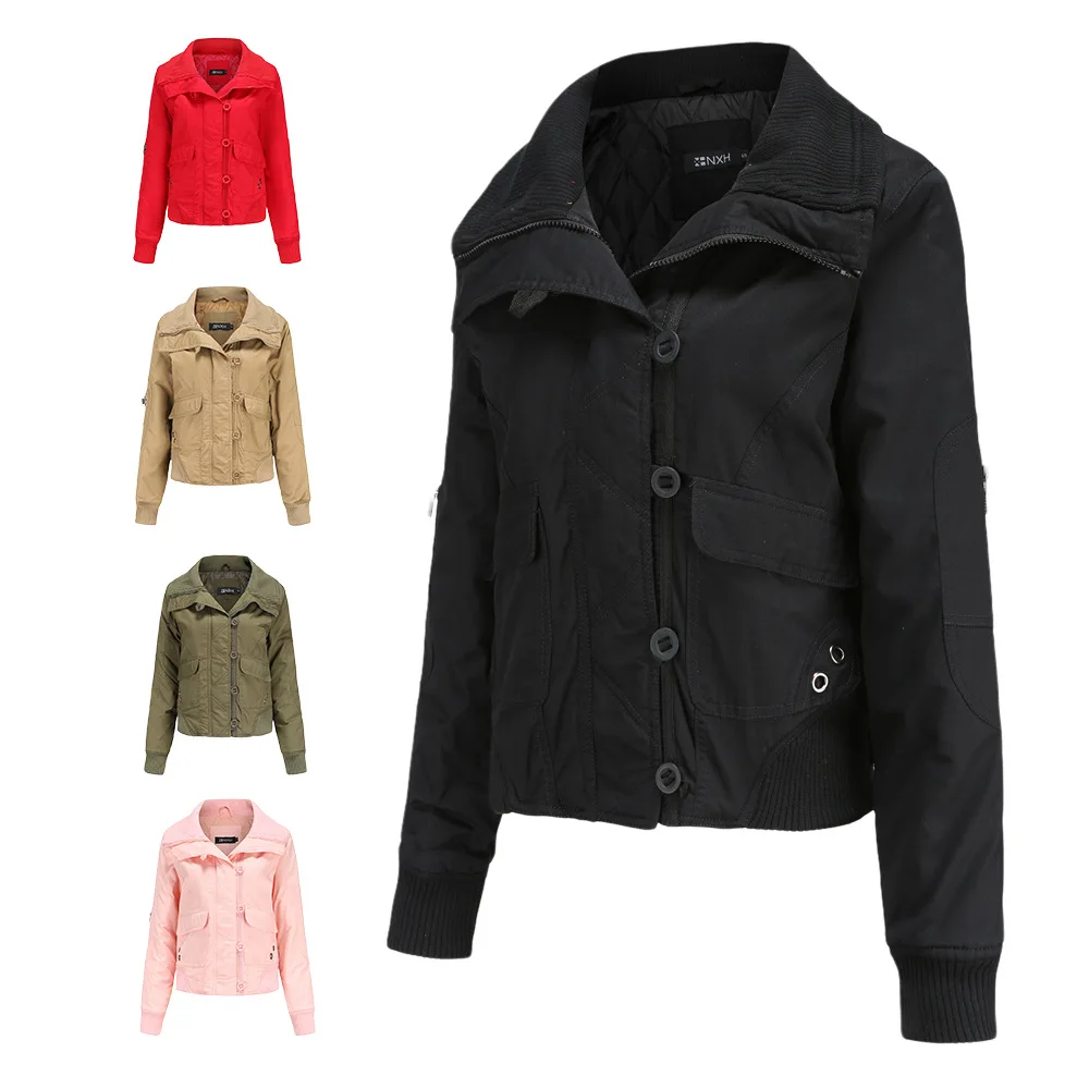 New  fashion classic women's Single breasted buckle jacket casual long sleeve plus cotton top autumn and winter coat