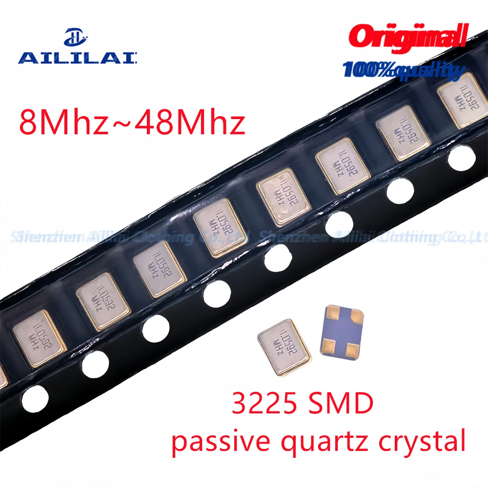 10PCS 3225 SMD passive quartz crystal oscillator 8Mhz 10Mhz 12Mhz 16Mhz 20Mhz 24Mhz 26Mhz 30Mhz 32Mhz 40Mhz 48Mhz 8.000Mhz new