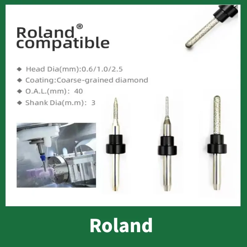 Dental Lab Milling Burs for Roland Machines Cutting Glass Cermics Lithium Disilicate Drill Needle CAD CAM 40mm Materials