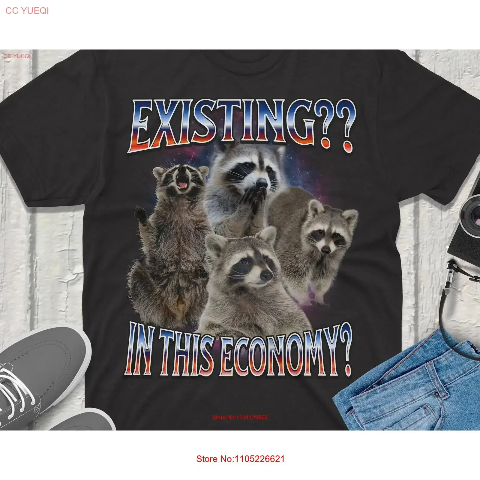 T-shirt vintage Racoons, humoristique, amusant, original, tendance, excentrique, hilarant, design vintage délavé, pour l'économie actuelle