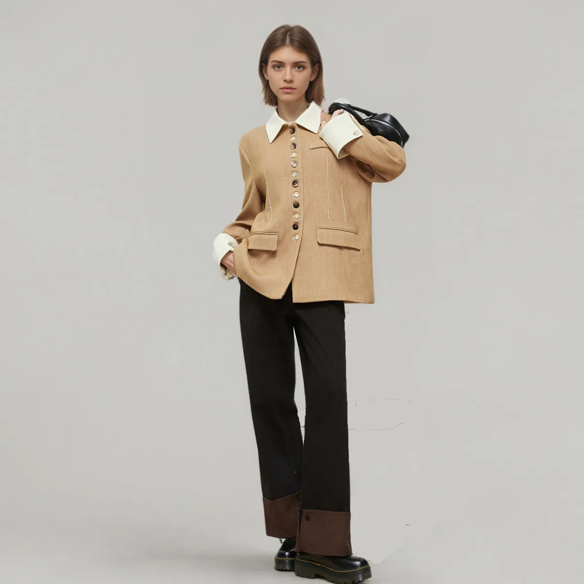 CiCi 2025 أحدث معطف الخريف والشتاء النسائي البوليستر الجاكار متعدد الأزرار اللون حجب الفني كم طويل ملابس خارجية #2