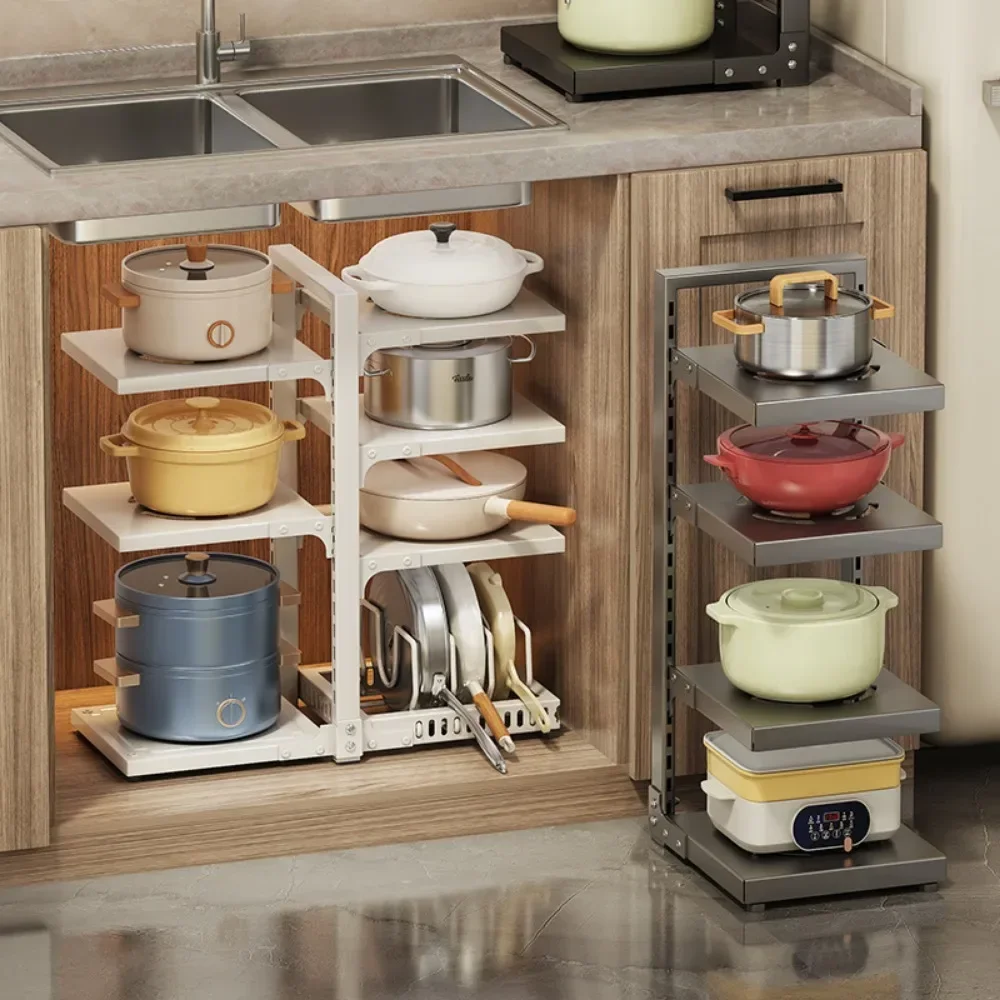 

Customizable Kitchen Under Sink Pot Holder Multilayer Frying Pan Rice Cooker Seasoning Storage Rack