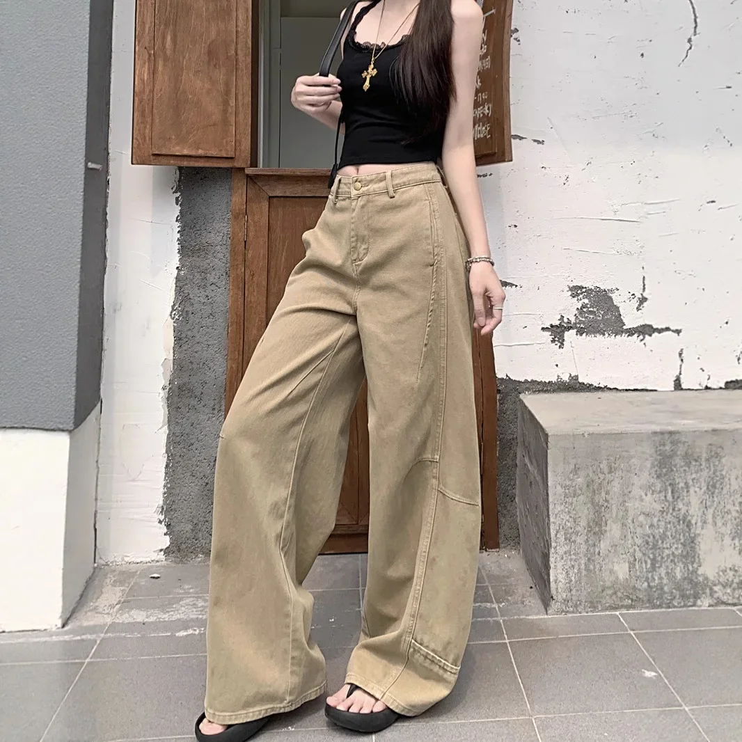 Wide Leg Pants Women y2k Jeans Floor Length High Waist Pockets Vintage Distressed Female Loose Trousers Denim Streetwear 2025