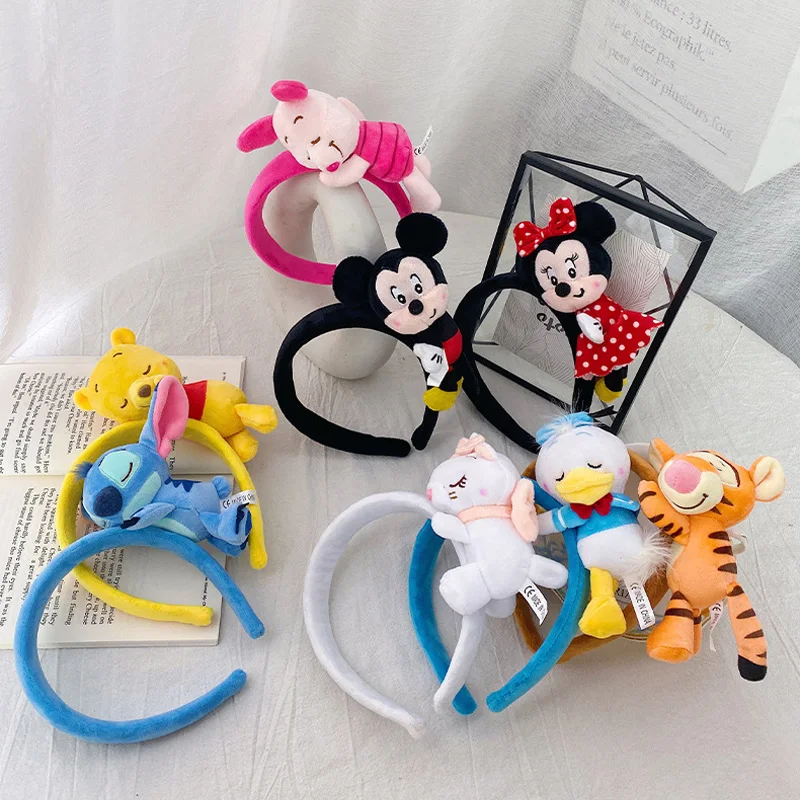 Disney Cute Plush Doll Headband Cartoon Hairpin Headwear Mickey Mouse Stitch Donald Duck Headband For Adults Minnie Ear Headband