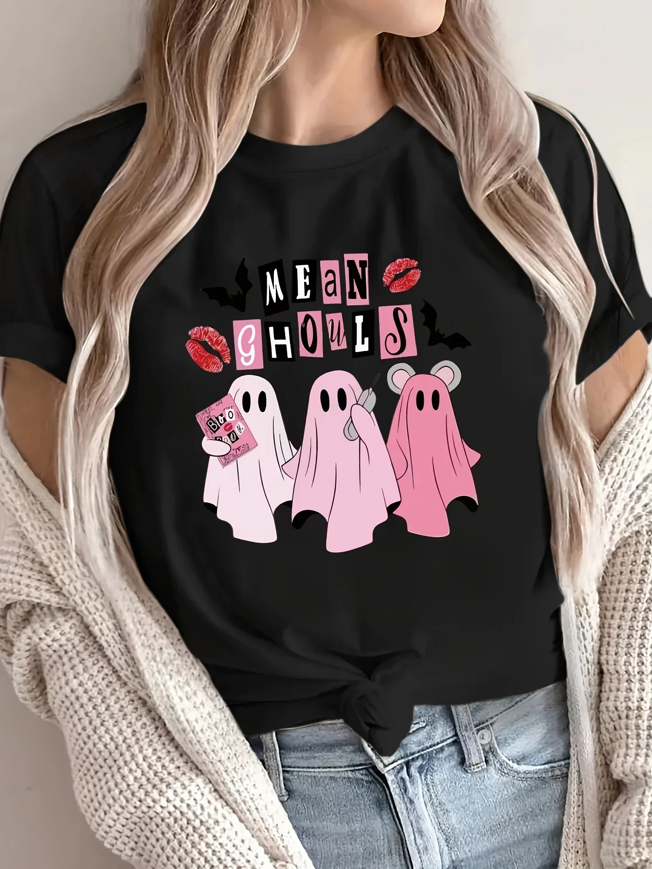 

Halloween Graphic Tee Short Sleeve Crew Neck Casual Top for Women Summer & Spring Clothing T Shirt Streetwear Women's