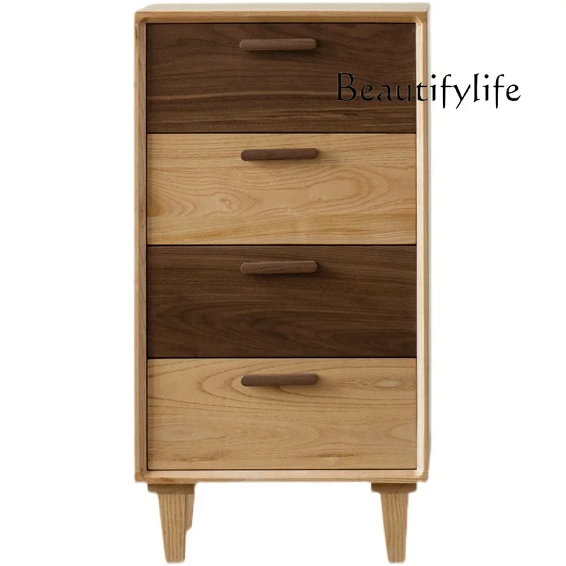 

FG26Solid wood chest storage cabinet wabi sandy wind small apartment living room modern simple high-end black walnut cabinet