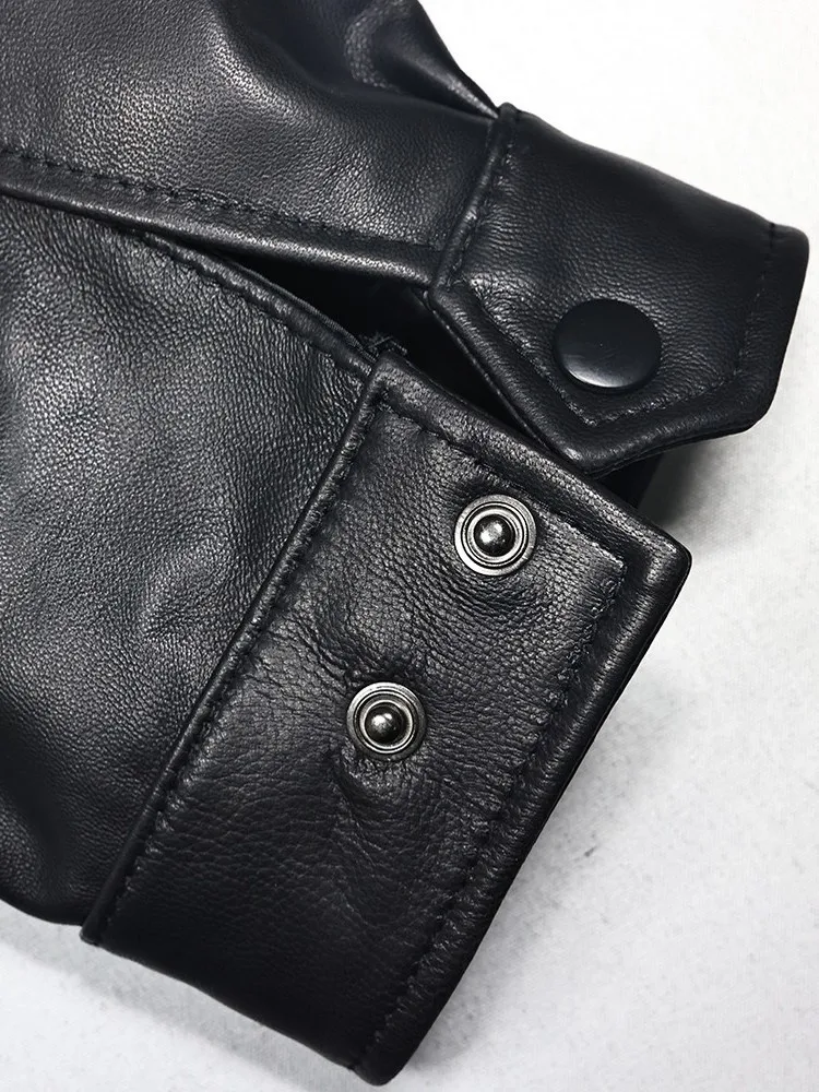 Giacca Primaverile da Donna in Vera Pelle, Colletto Rovesciato, Vestibilità Ampia, Casual, Moda Ufficio, Cappotto Morbido in Pelle di Pecora Nera