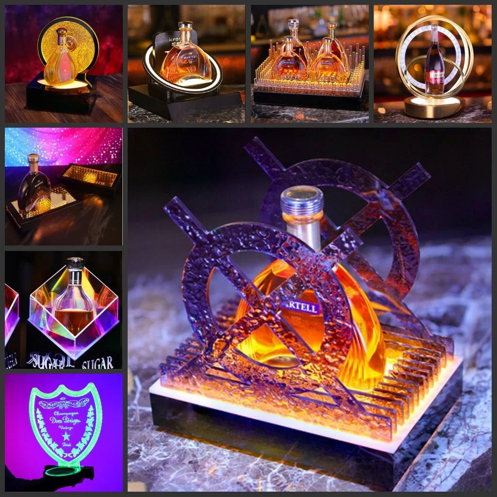 LED Lighted Liquor Bottle Display Shelf Glowing Ring Wine Champagne VIP Bottle Presenter For Bar Hotel Nightclub Villa