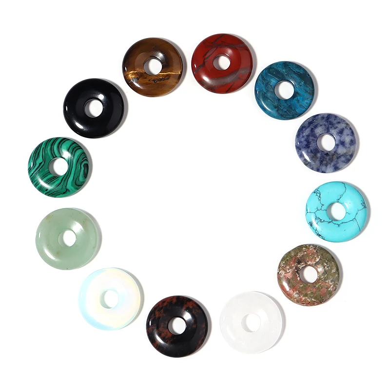 2PCS 18mm 25mm Big Hole Natural Stone Beads  Gogo Donut Necklace Pendant Charms For DIY Earring Jeweley Making Materials Supply